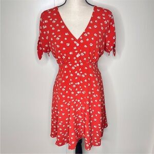 Heartloom “Alina” Red Floral Tie-Sleeve Button Front Mini Dress size XS